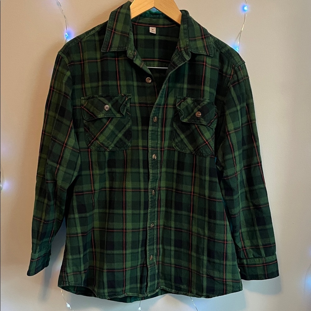 Green Plaid Button-Up Shirt